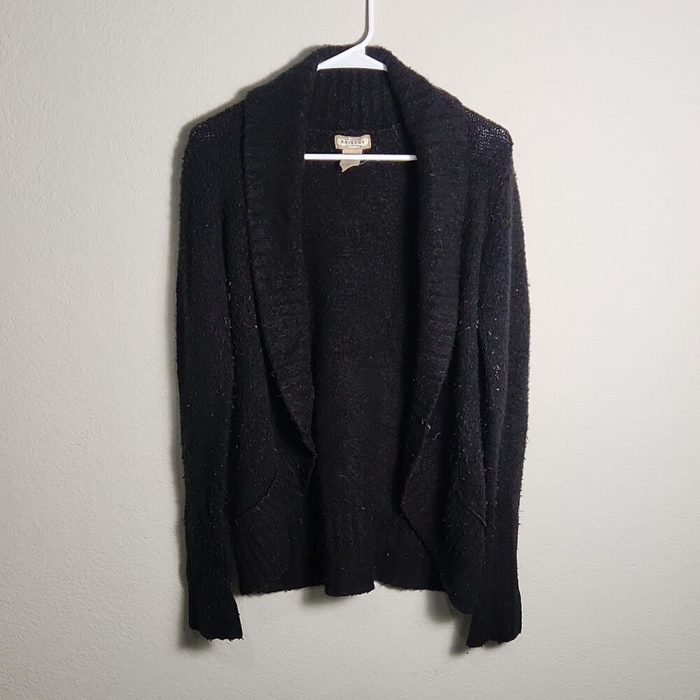 Arizona Jean Company Knit Cardigan Sweater Black Button Front Shawl Collar L/G